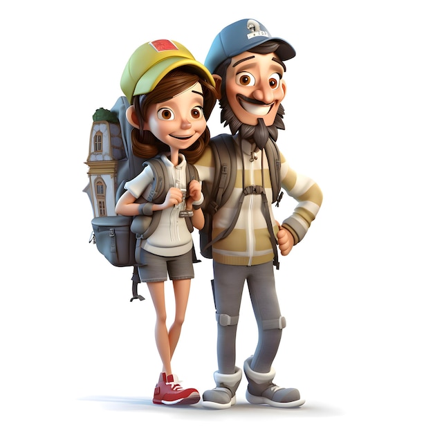 Couple of tourists with suitcases and map Travel concept