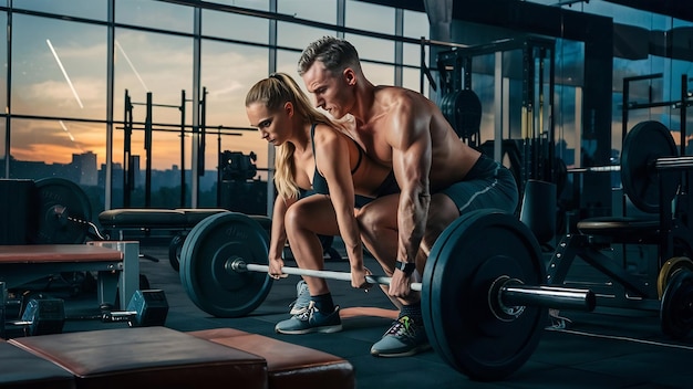 Couple training in gym