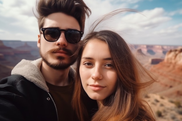 Couple traveler selfie photo Generate Ai