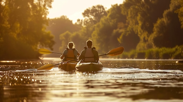 Couple travelling by kayak