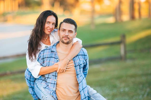 Couple on vacation in the park having fun outdoors