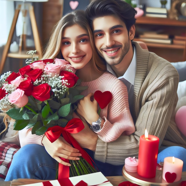 Couple Valentine39day gift bouquet of roses generative with Ai