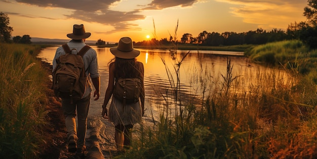 couple walking along the lake Generative AI