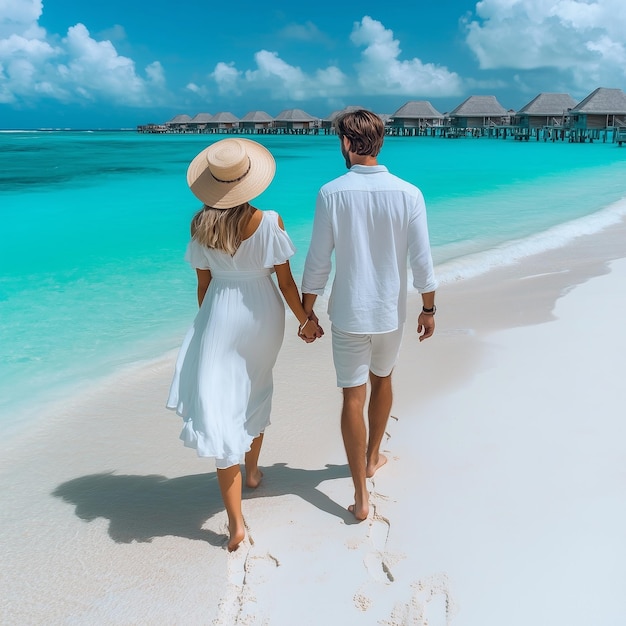 a couple walking on the beach holding hands