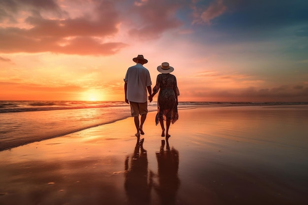 Couple walking on a beach holding hands