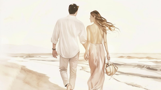 couple walking on the beach in the sand