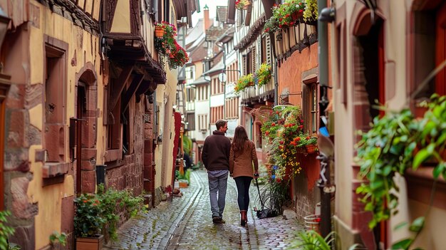 Couple Walking Down Street Generative AI