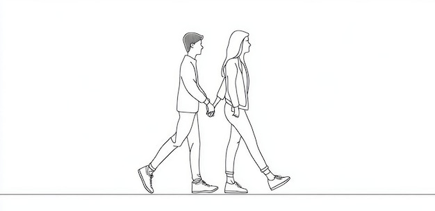 Photo couple walking hand in hand in a continuous line drawing line art illustration modern design