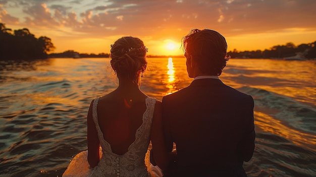 a couple watch the sunset on a boat