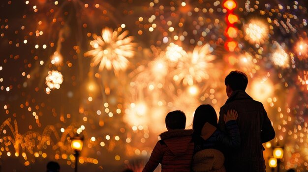 Photo a couple watching fireworks show with a man watching