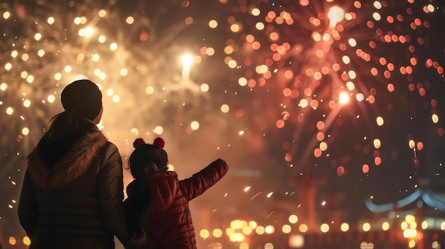 Photo a couple watching fireworks with the words  new year  on the back