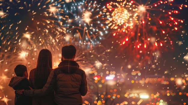 Photo a couple watching fireworks with the year on the background