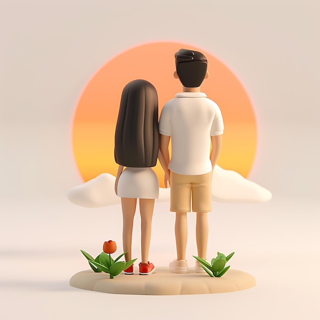 Photo couple watching sunset 3d rendering