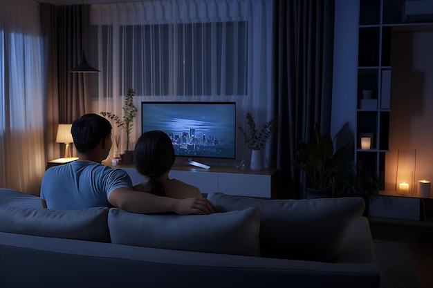 Couple Watching TV Relaxing Night In on the Sofa