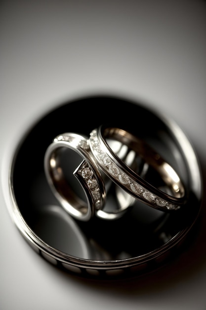 A Couple Of Wedding Rings Sitting On Top Of A Table