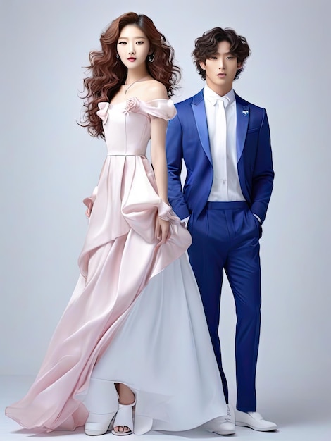 couple white Korean model with curly Generative AI