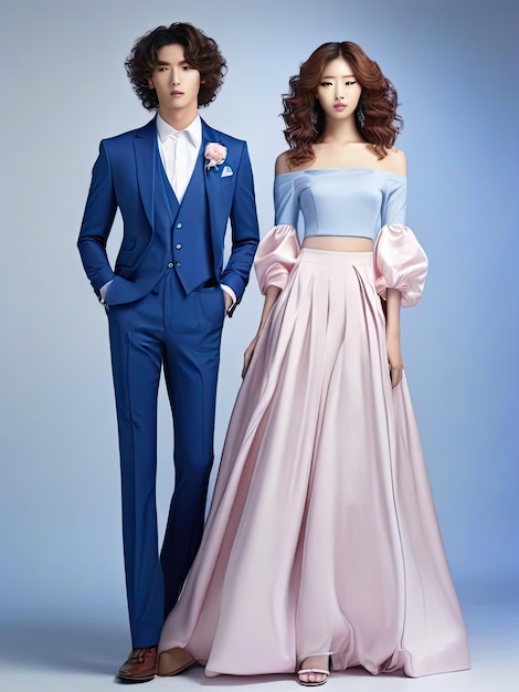 couple white Korean model with curly Generative AI