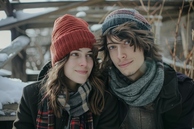 Couple in winter attire enjoying outdoors