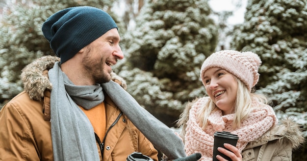 Couple in winter being cute together