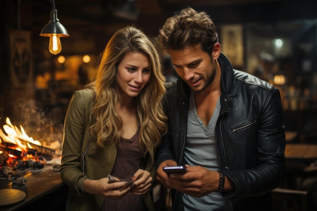 Couple with infidelity problem fighting about cheating having smartphone with text generative IA