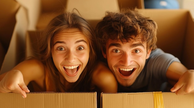 Photo a couple with a man and woman in a box