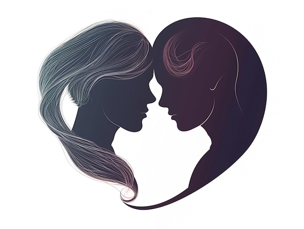 A couple of women are silhouetted in a heart shape