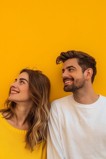 A couple on a yellow background