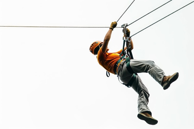 Couple ZipLining Adventure Isolated On White Background