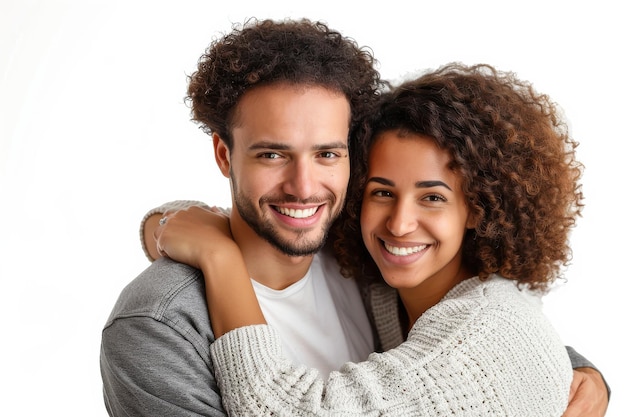 A Couples Loving Embrace Against a White Background