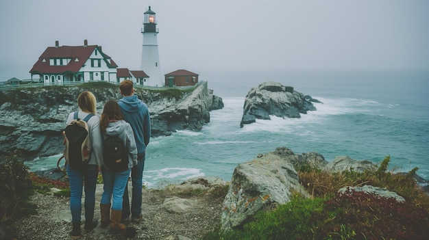 Photo couples marking national lighthouse day on august 7th visiting lighthouses and learning about their history capturing romance and adventure