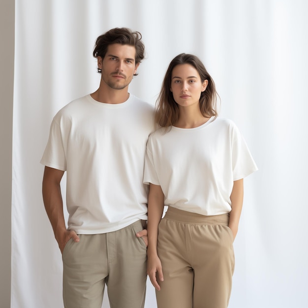 Couples matching shirts mockup Young woman and man boyfriend and girlfriend just married