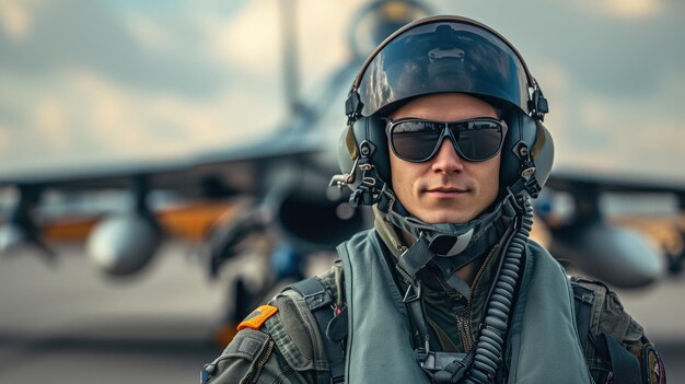 Photo courageous air force pilot in fighter jet cockpit