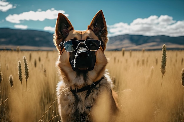 Courageous Dog in Stylish Brown Sunglasses in Vast Landscape generative AI