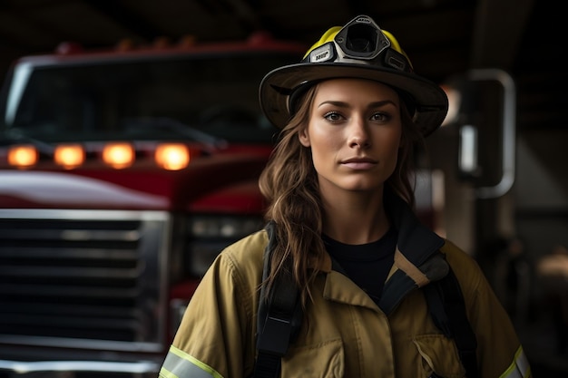 Courageous Female Fireman in Safety Attire Generative AI