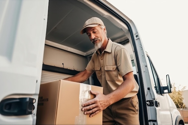 Courier preparing a shipment next to a van