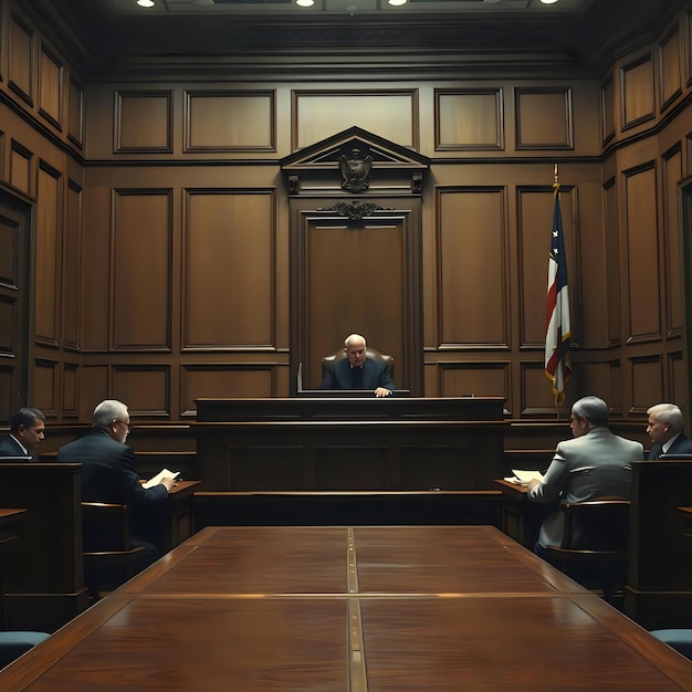 Photo courtroom atmosphere with wooden accents and paneling