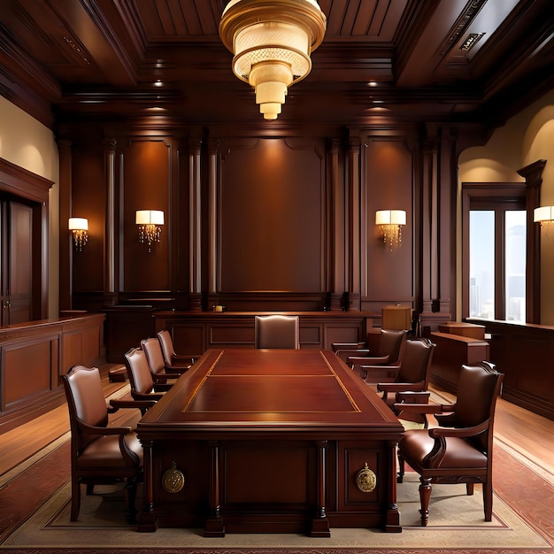 Courtroom Setting with Wooden Chairs