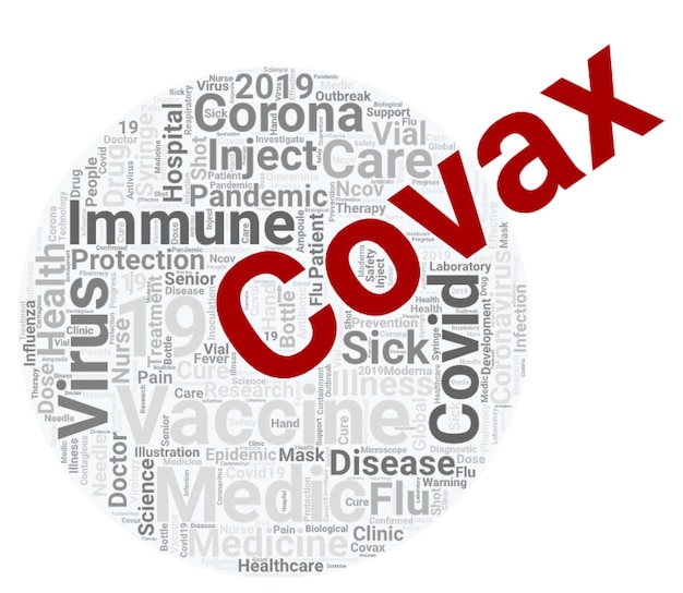 Covax word cloud concept on white background