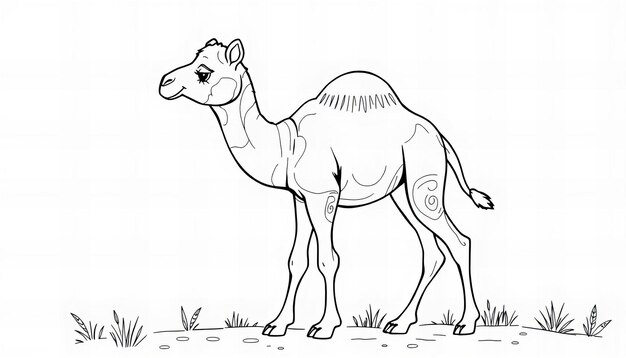 Cover page of a baby camel coloring book in line art style