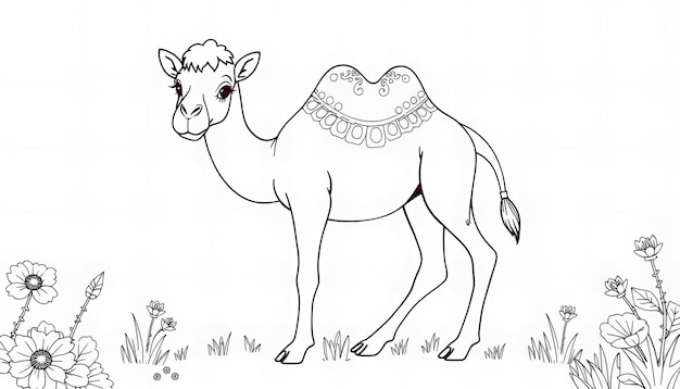 Cover page of a baby camel coloring book in line art style