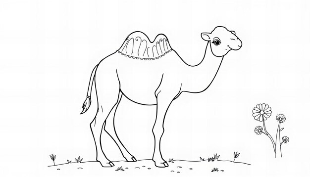 Cover page of a baby camel coloring book in line art style