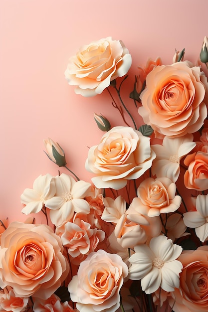 Cover page full size soft color roses only on edges peach background no text calm nature style