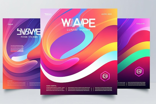 Photo cover wave design flyer motion style flow curve line element neon gradient wavy illustration