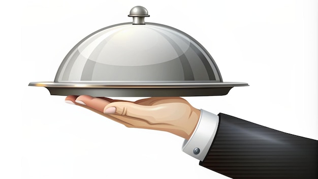 Photo covered food tray on a hand of hotel room service vector icon