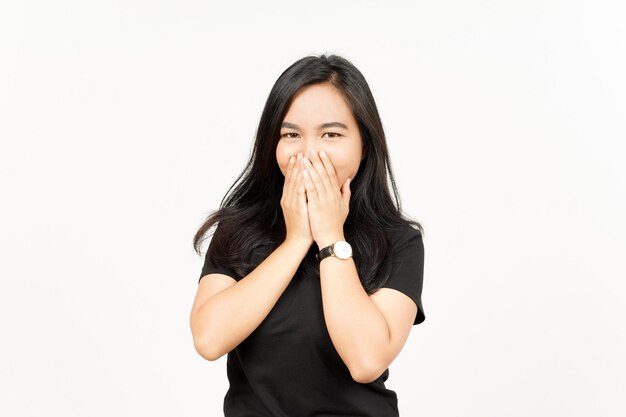 Covering mouth and laughing of Beautiful Asian Woman Isolated On White Background