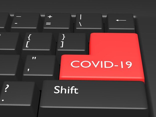 COVID-19 concept. Word COVID-19  on button of computer keyboard. 3d rendering