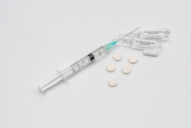 COVID 19 Coronavirus Vaccine and syringe injection It use for prevention, immunization and treatment from COVID-19