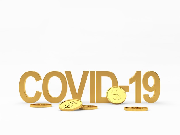 Covid-19 symbol and gold coins