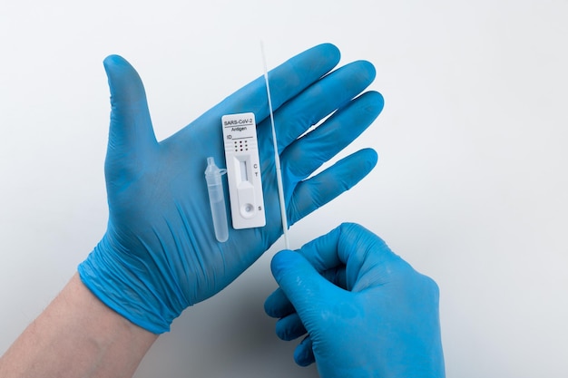 Covid rapid antigen nasal test Self test at home or at corona test station