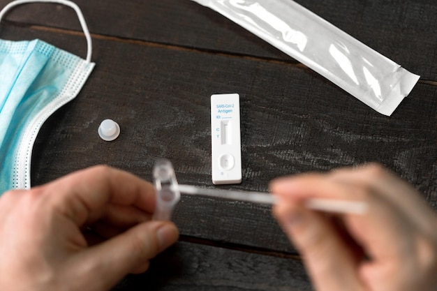 Covid rapid antigen nasal test Self test at home or at corona test station